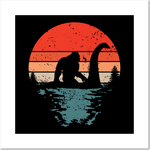 Bigfoot Riding Loch Ness - Retro Wall Art by BarkeranArt